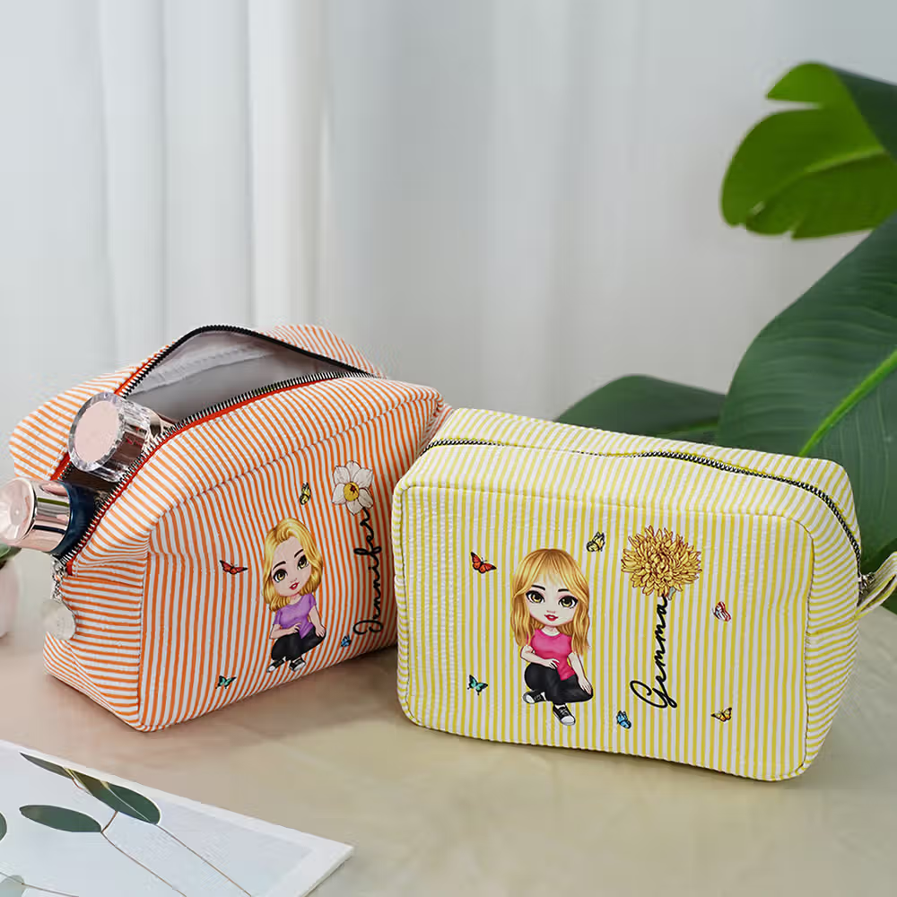 cartoon character multicolor stripes makeup bag with zipper