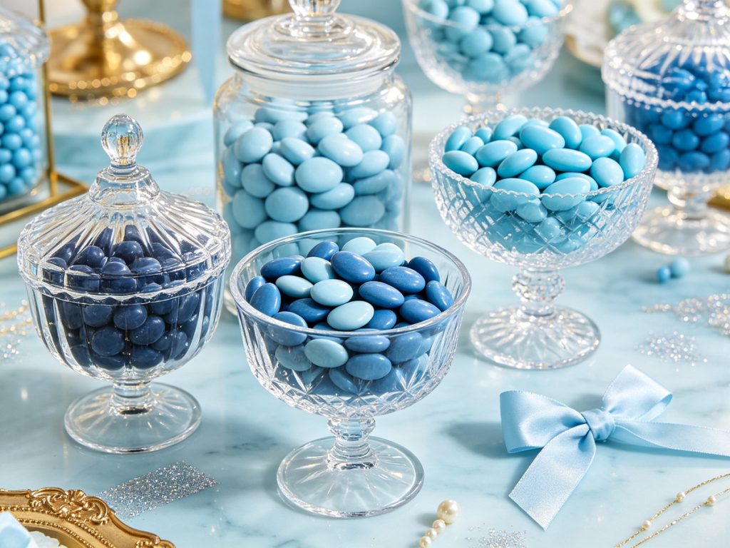 glass jars with blue candies