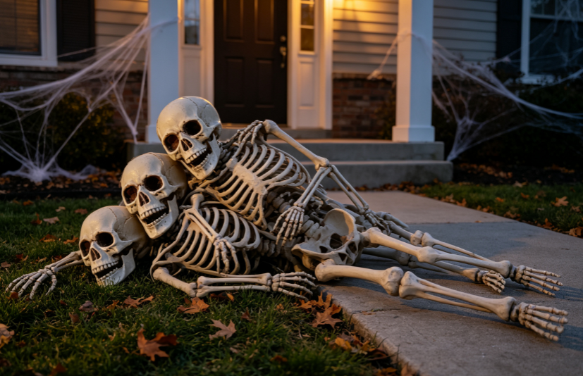several skeletons together in yard
