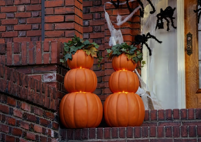 Stacked pumpkin topiaries